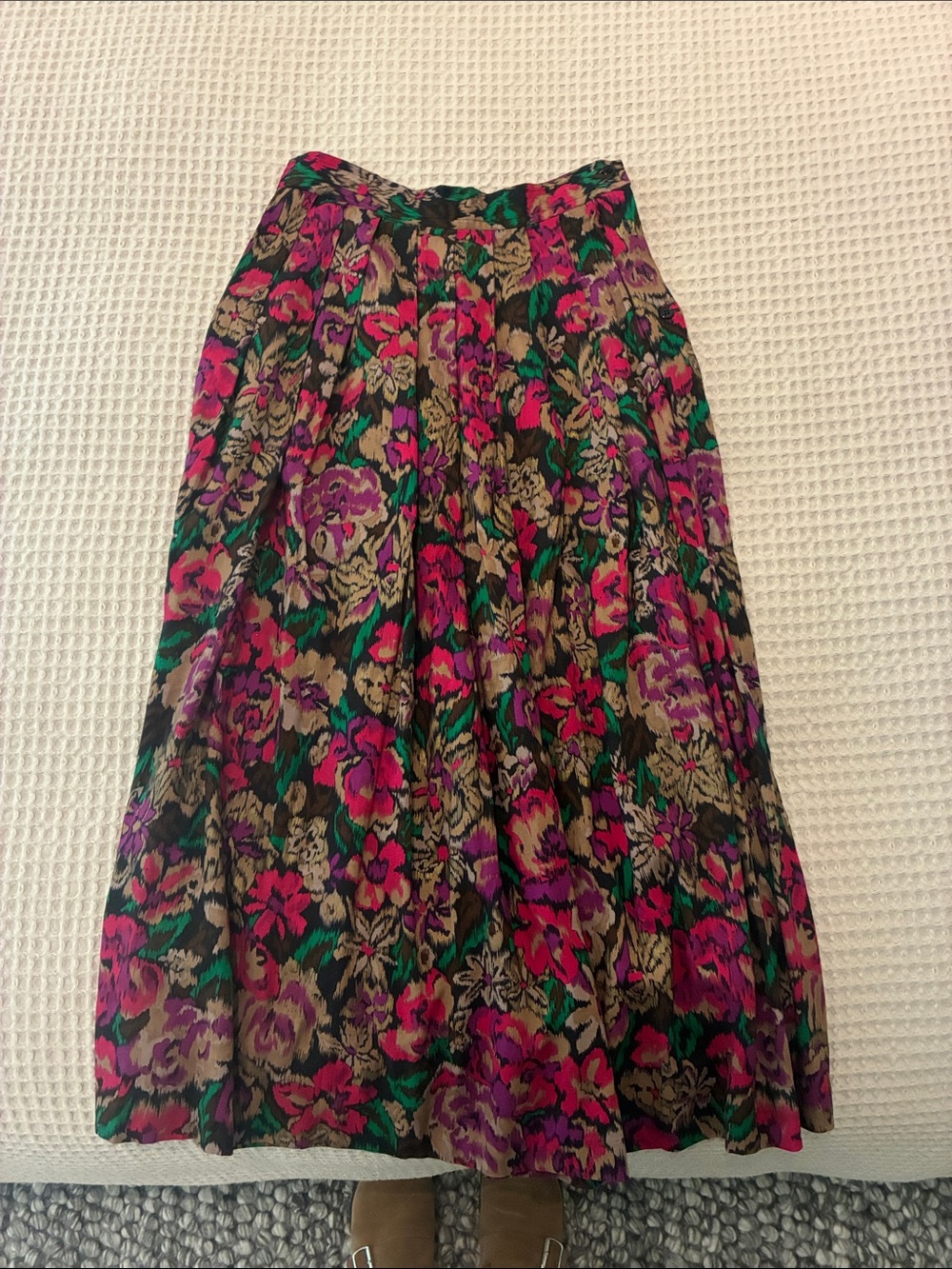 Black Floral Maxi Skirt with Pink & Green Blooms